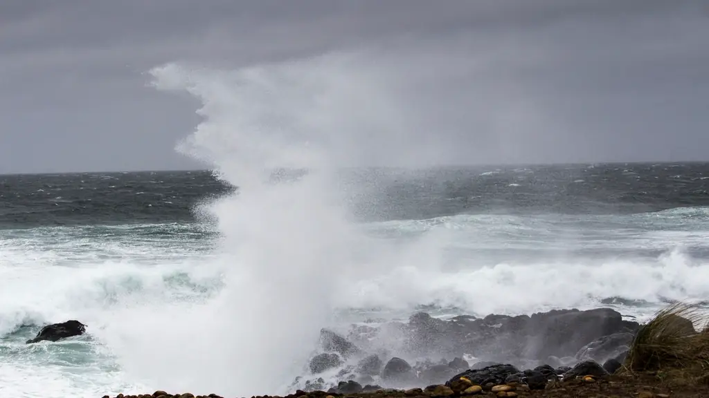 Waves breaking on rocks in a storm
