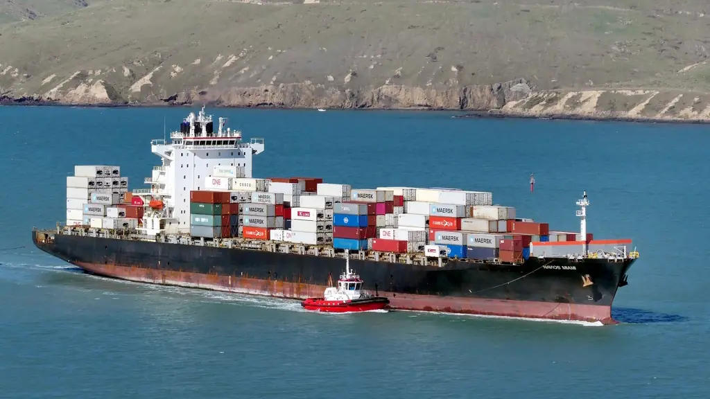 Container ship in a bay