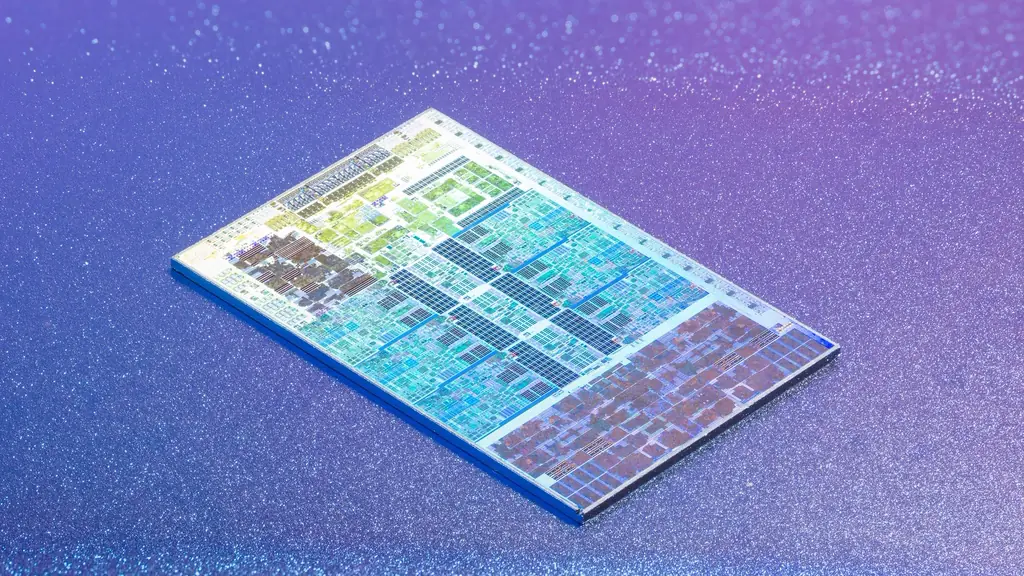 Computer chip on a purple surface